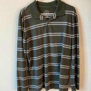 Green Striped Long-sleeve 90s Collared Shirt